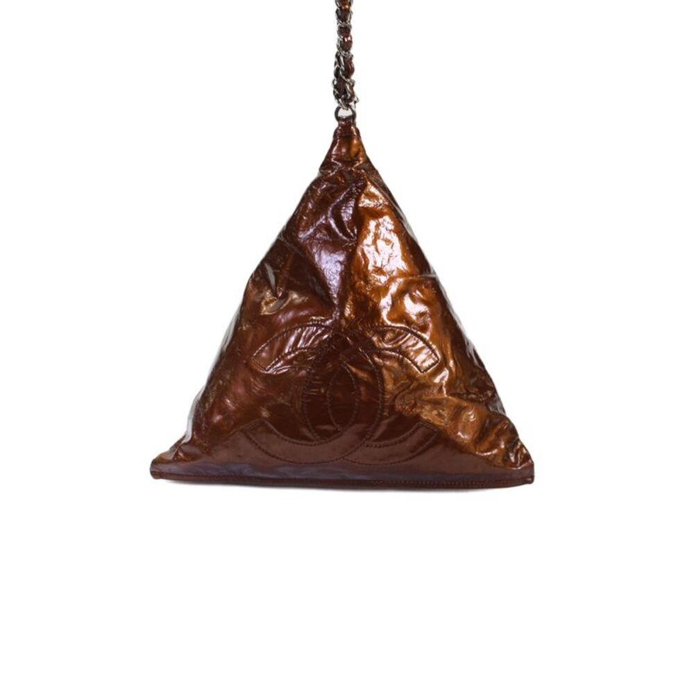 Chanel Womens Patent Leather Bon Bon Pyramid Clutch Bag Brown